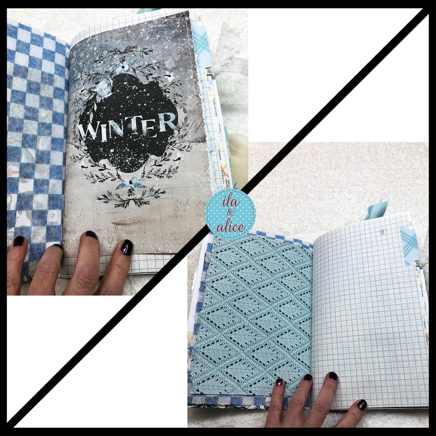 Pretty Blue Winter Junk Journal with Owl & Hare Collage Cover