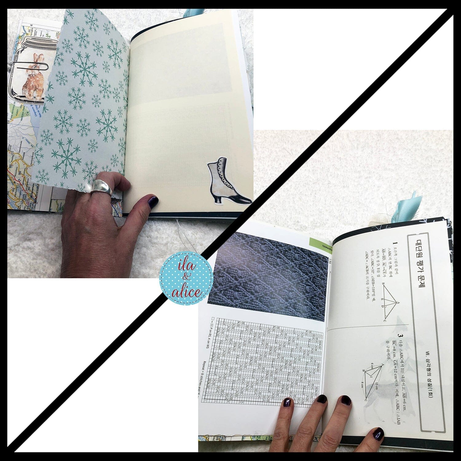 Pretty Blue Winter Junk Journal with Owl & Hare Collage Cover