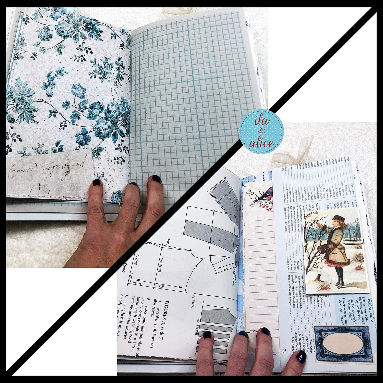 Pretty Blue Winter Junk Journal with Owl & Hare Collage Cover