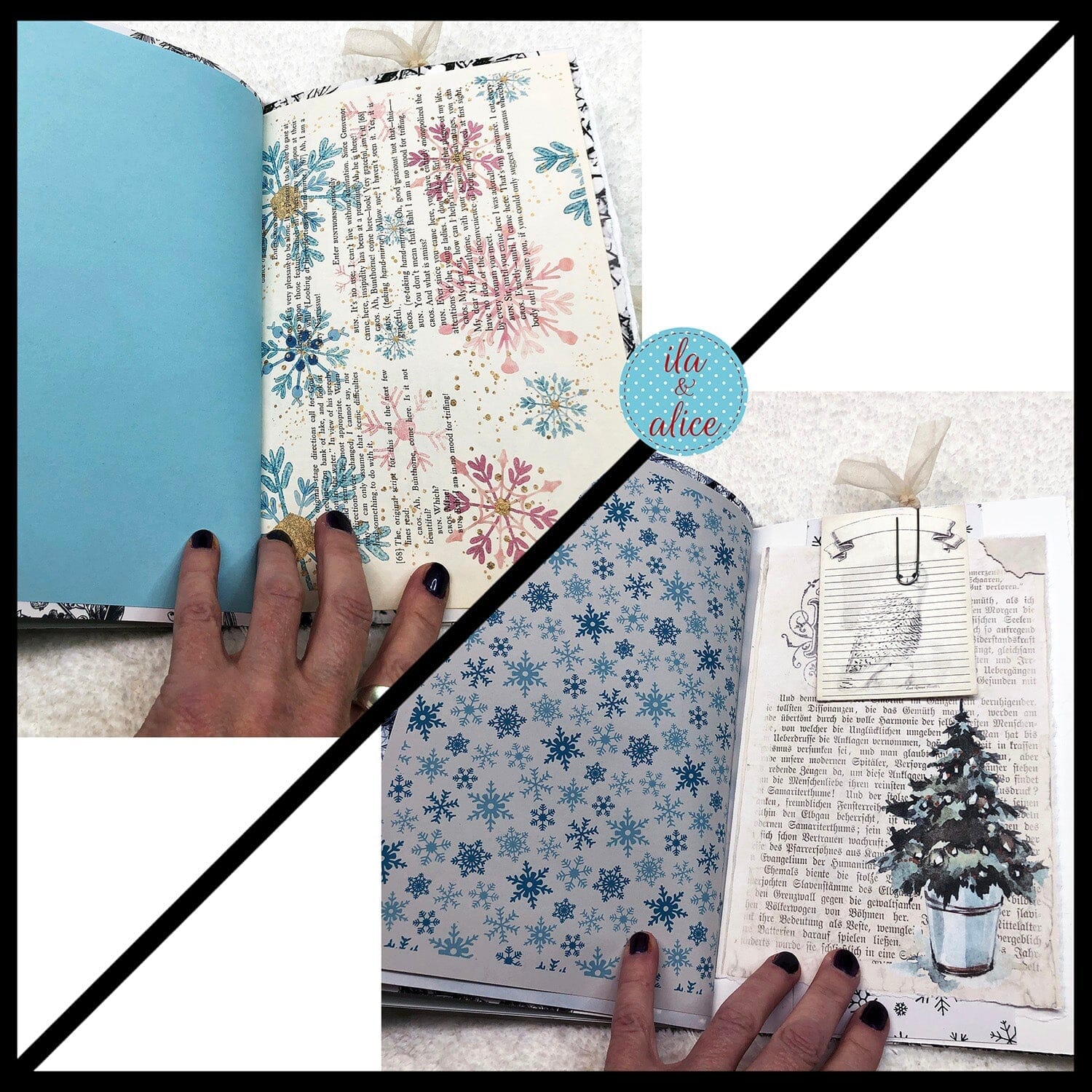 Pretty Blue Winter Junk Journal with Owl & Hare Collage Cover