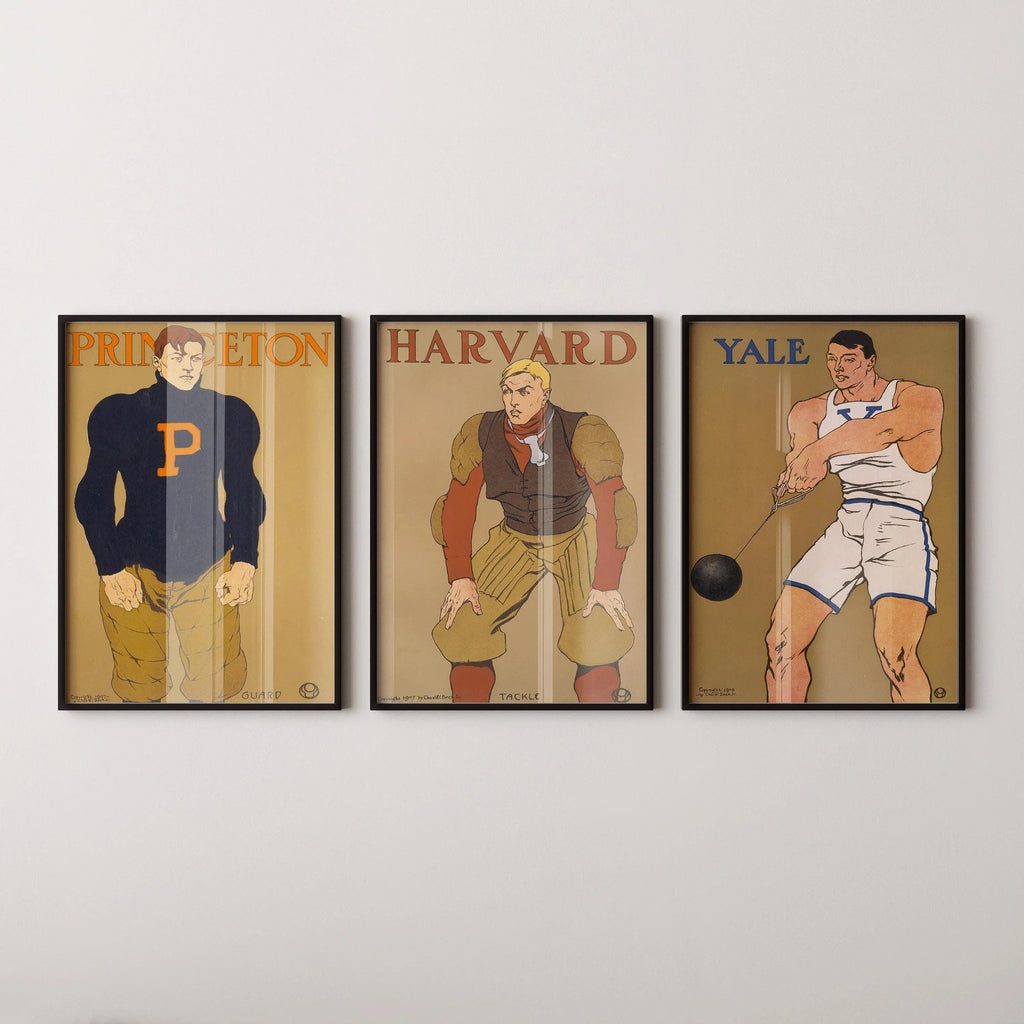 Affiches universitaires Princeton, Yale et Harvard : trio de posters Edward Penfield | Art vintage (disponibles encadrées)