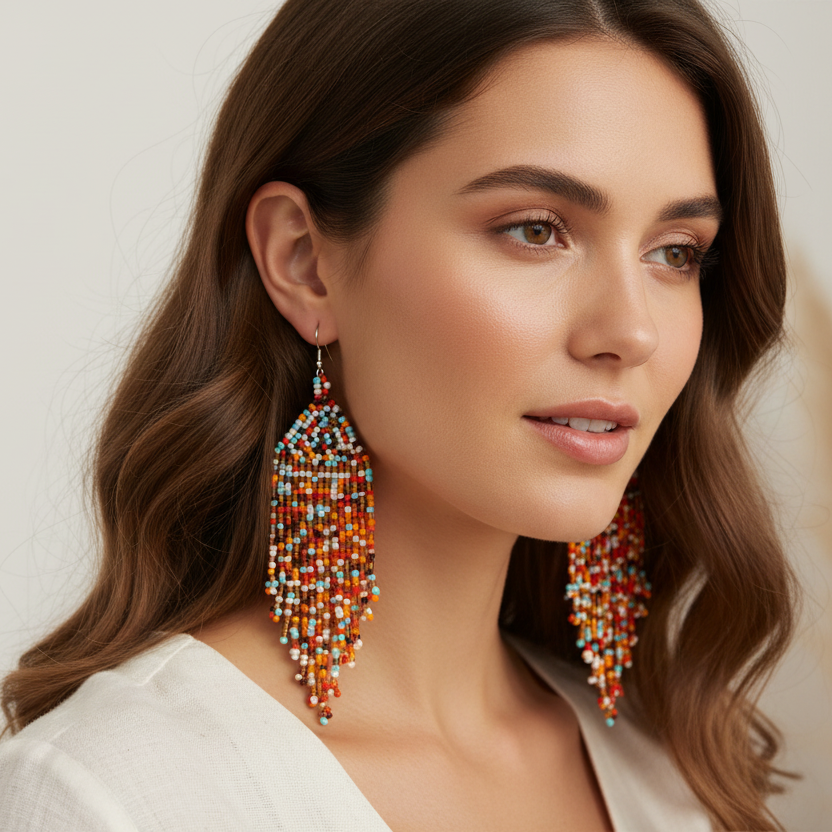 Large Beaded Tassel Earring