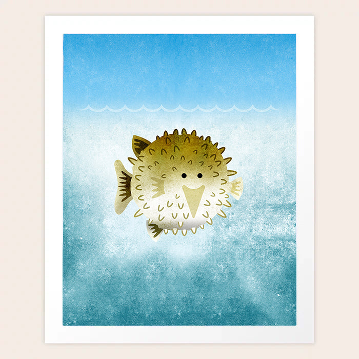 Impression d'art de poisson-globe sous la mer