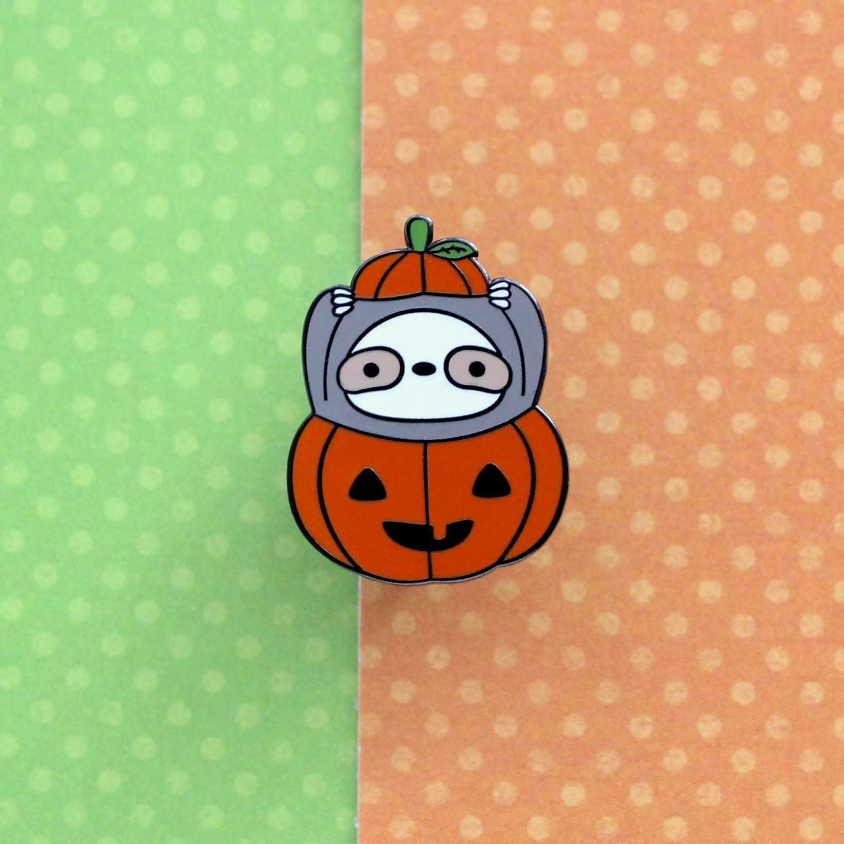 Épingle en émail citrouille paresseux - Épingle d'Halloween Jack-o'-Lantern