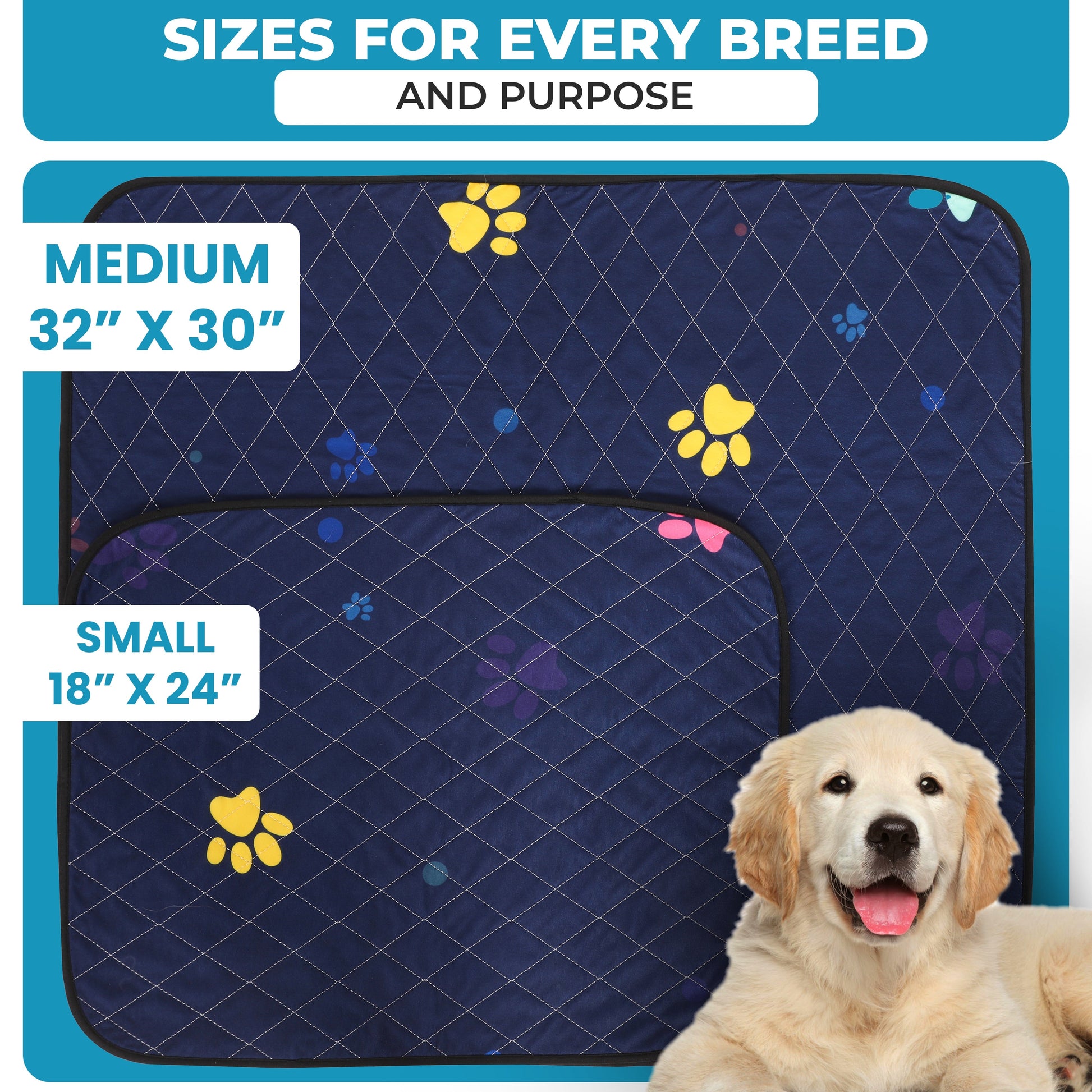 Coussinets lavables pour chiots - 45,7 x 61 cm, lot de 4. Super absorbants, étanches, à séchage rapide et réutilisables.