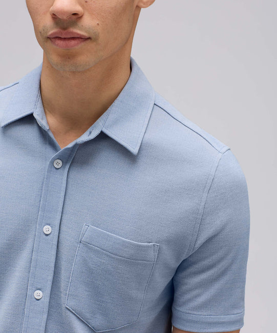 Chemise boutonnée à manches courtes en laine mérinos pour homme