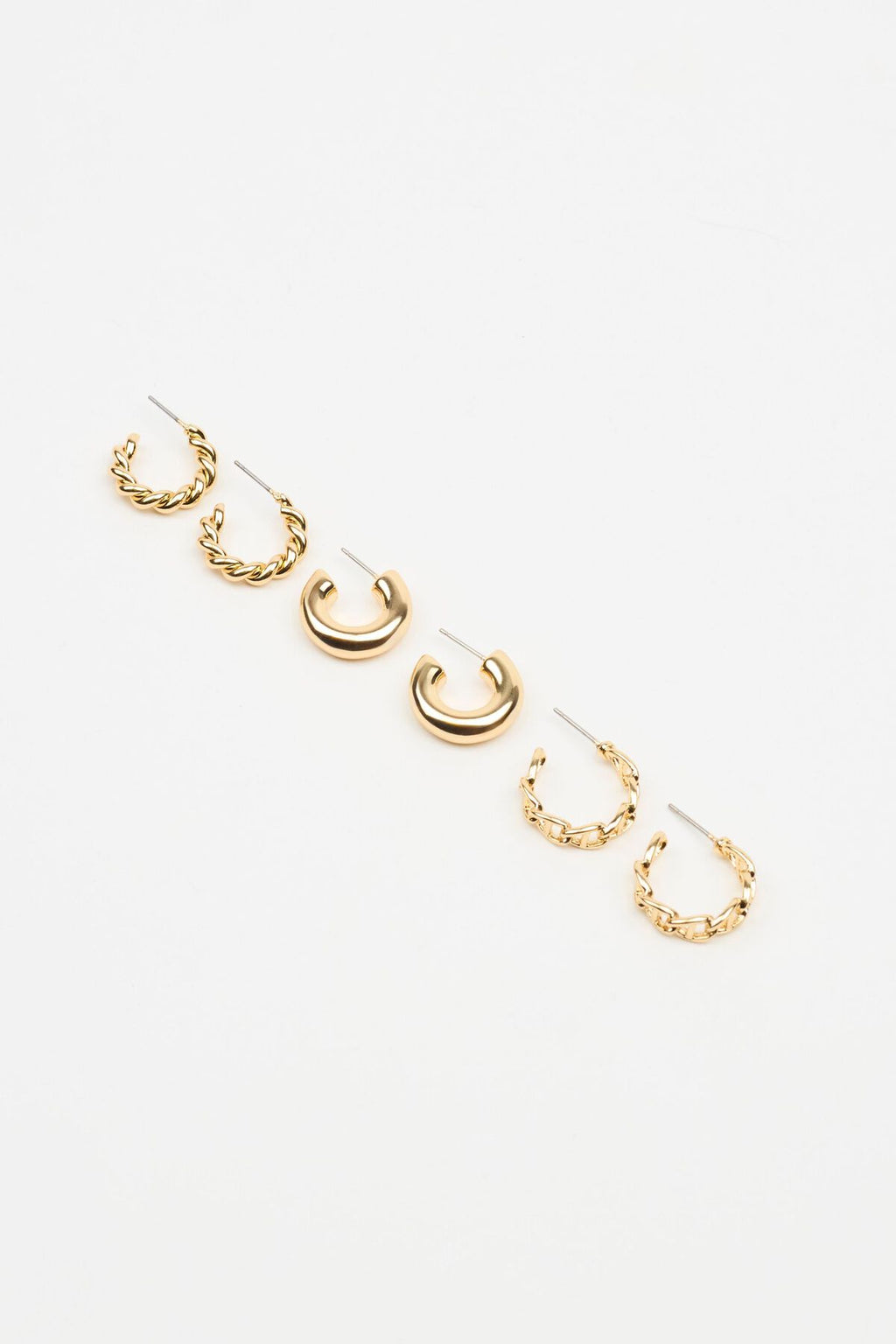 Lot de 3 boucles d'oreilles torsadées et à chaîne