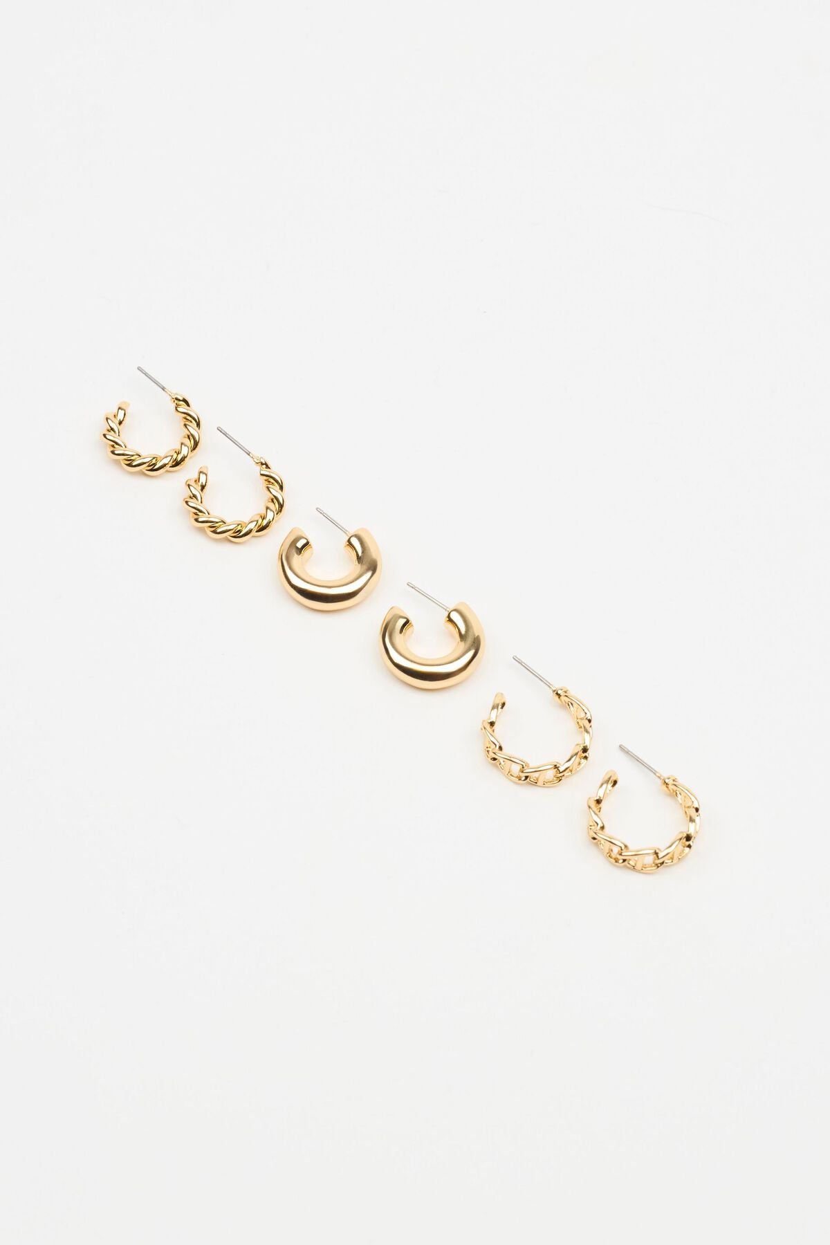 Lot de 3 boucles d'oreilles torsadées et à chaîne
