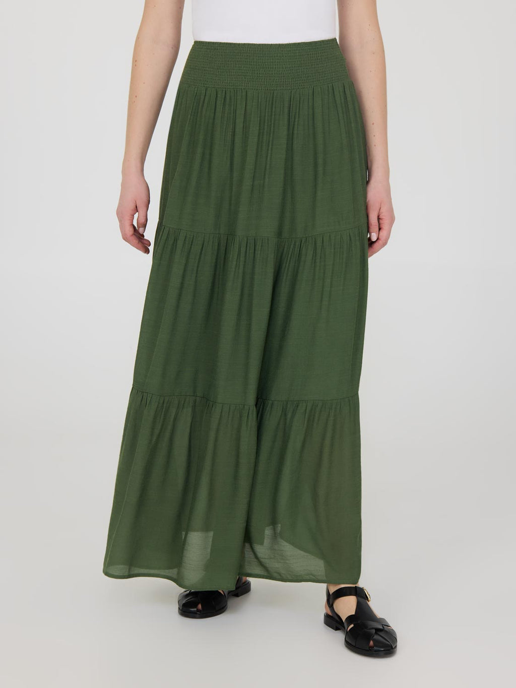 Jupe longue à smocks à plusieurs niveaux