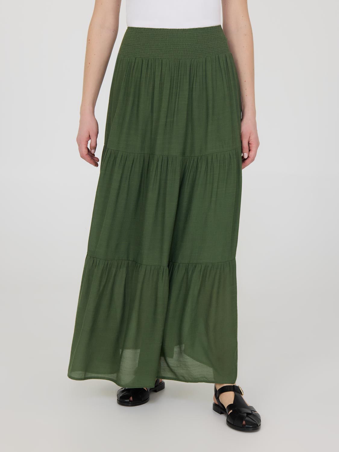 Jupe longue à smocks à plusieurs niveaux