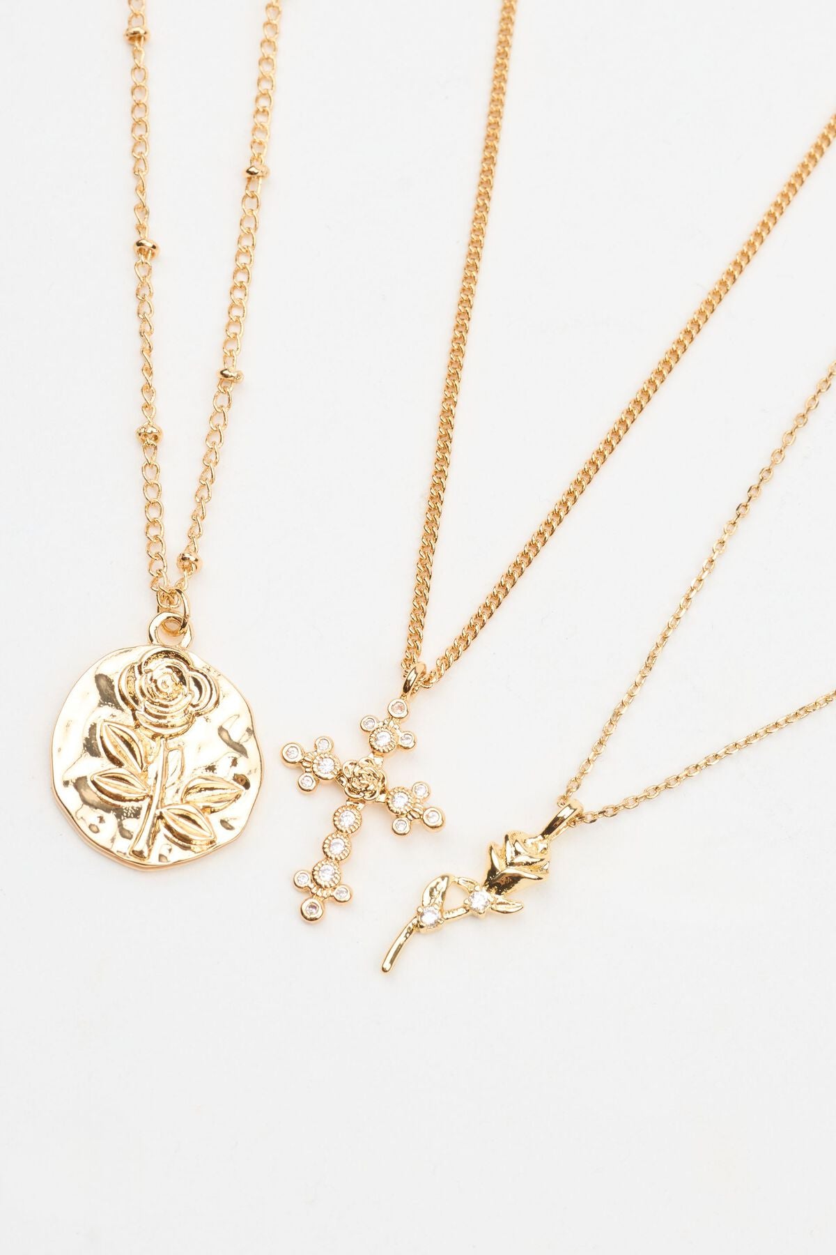 Ensemble de 3 colliers croix roses