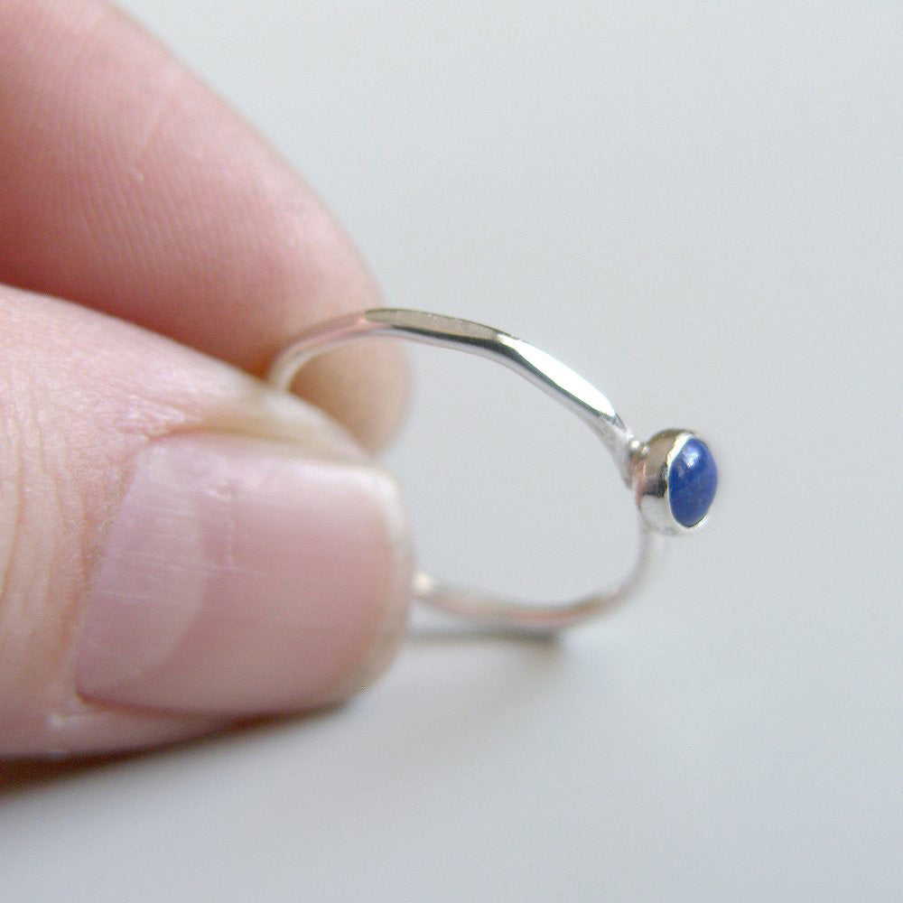 Blue Lapis Lazuli Stacking Ring Sterling Silver Bezel Set Stone