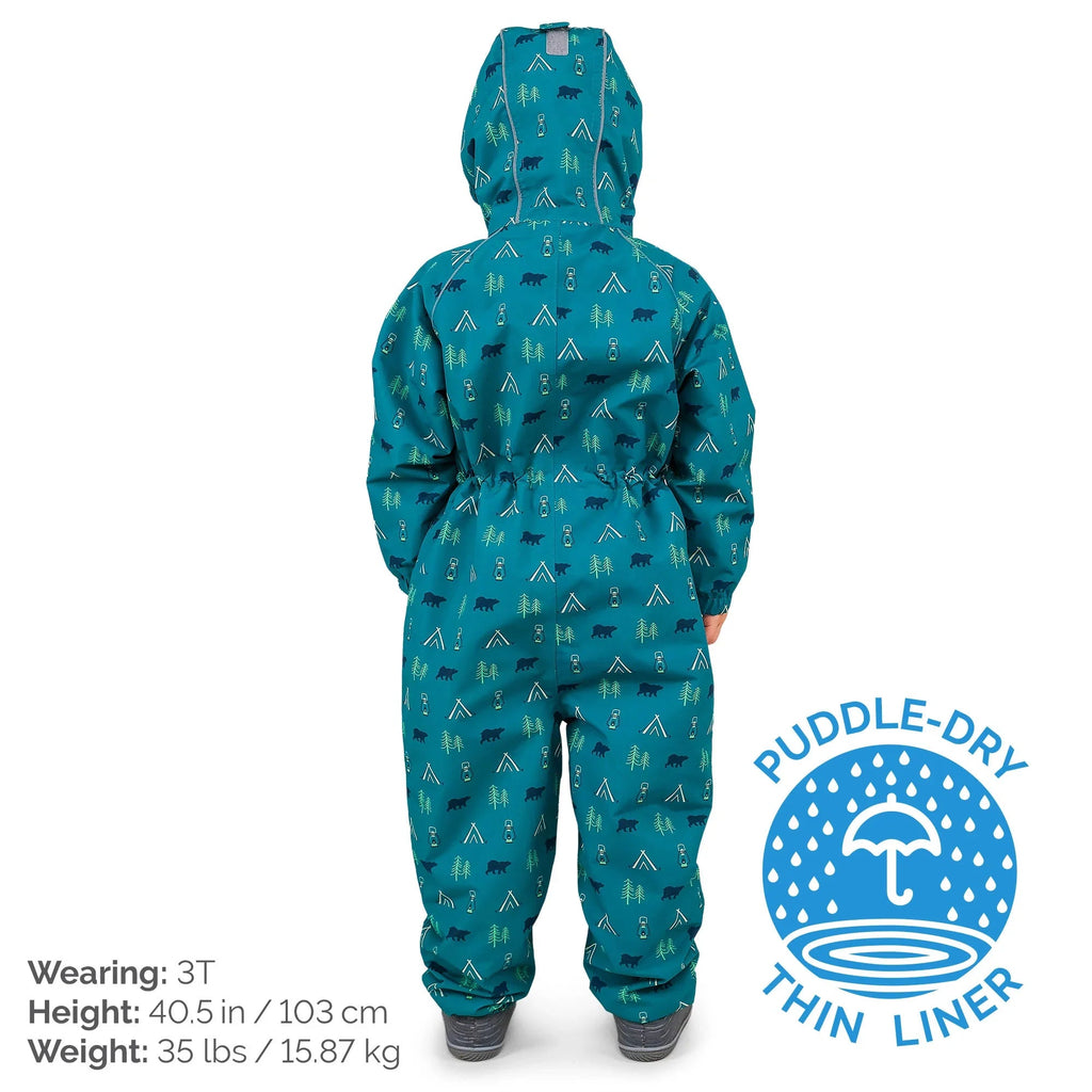 NOUVEAU (vente au détail) Combinaison de pluie/combinaison de jeu imperméable une pièce Puddle-Dry de janvier et juillet avec imprimé camp d'été 🍁