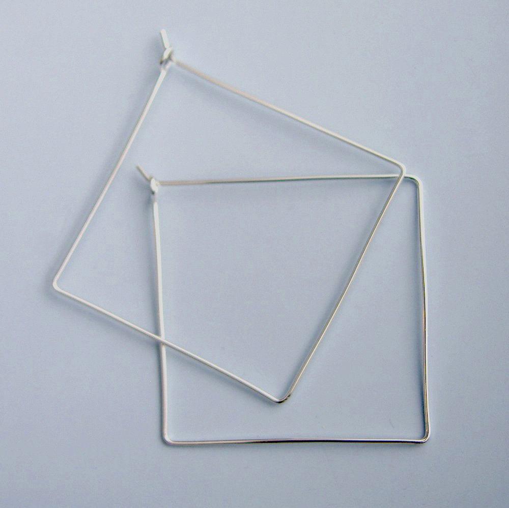 Square Hoops Sterling Silver Square Hoop Earrings 1.5 Inch