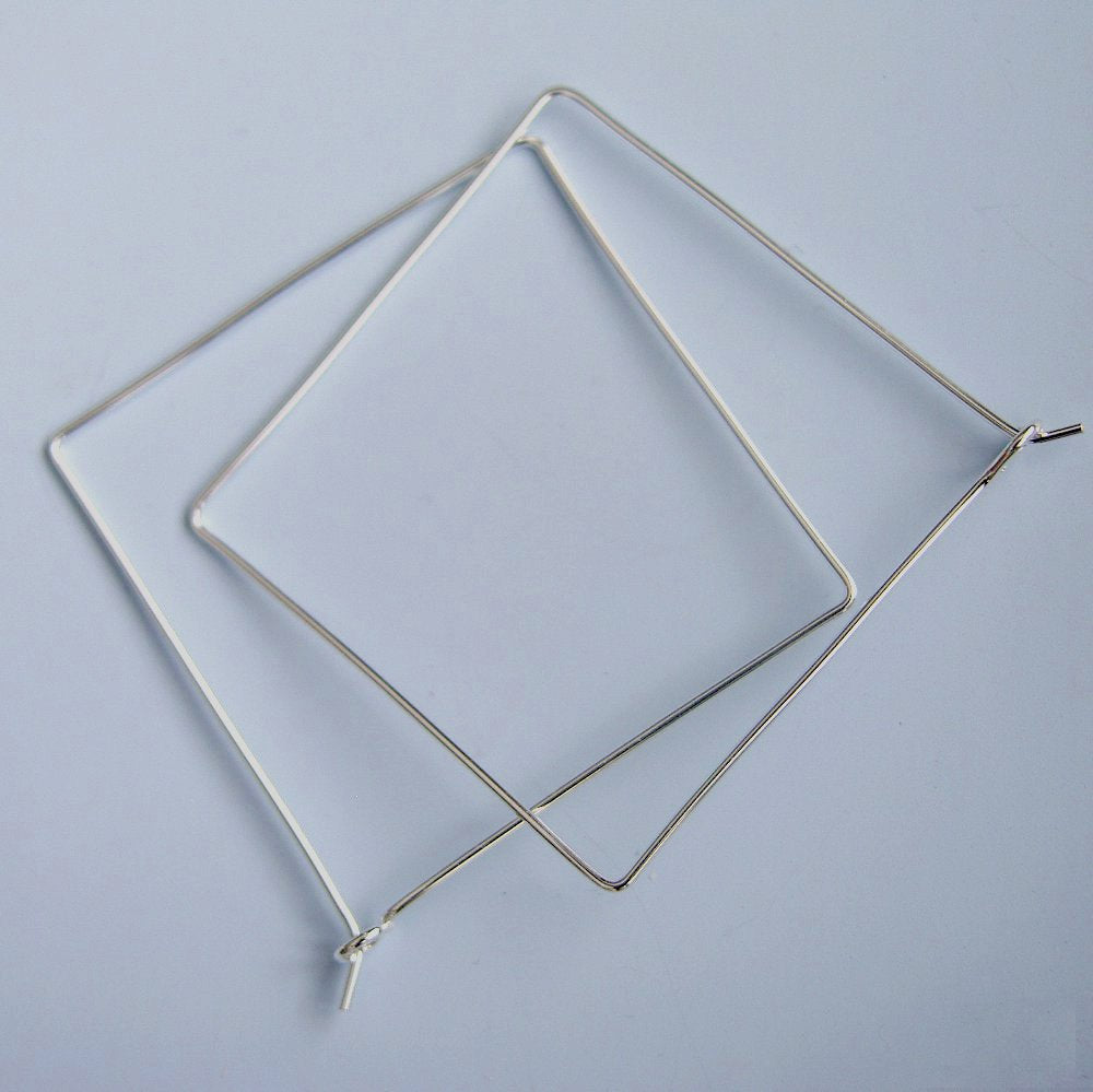 Square Hoops Sterling Silver Square Hoop Earrings 1.5 Inch