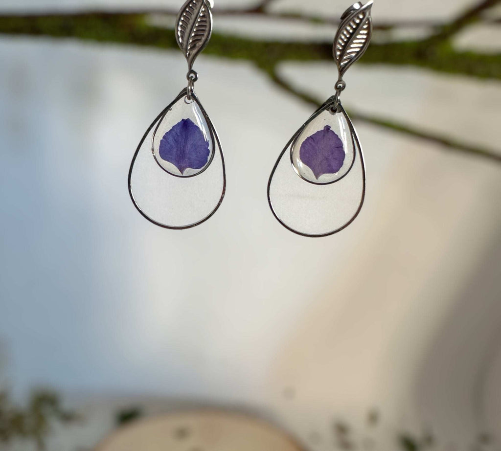 Purple Petal Charm - Handmade Flower Petal Earrings
