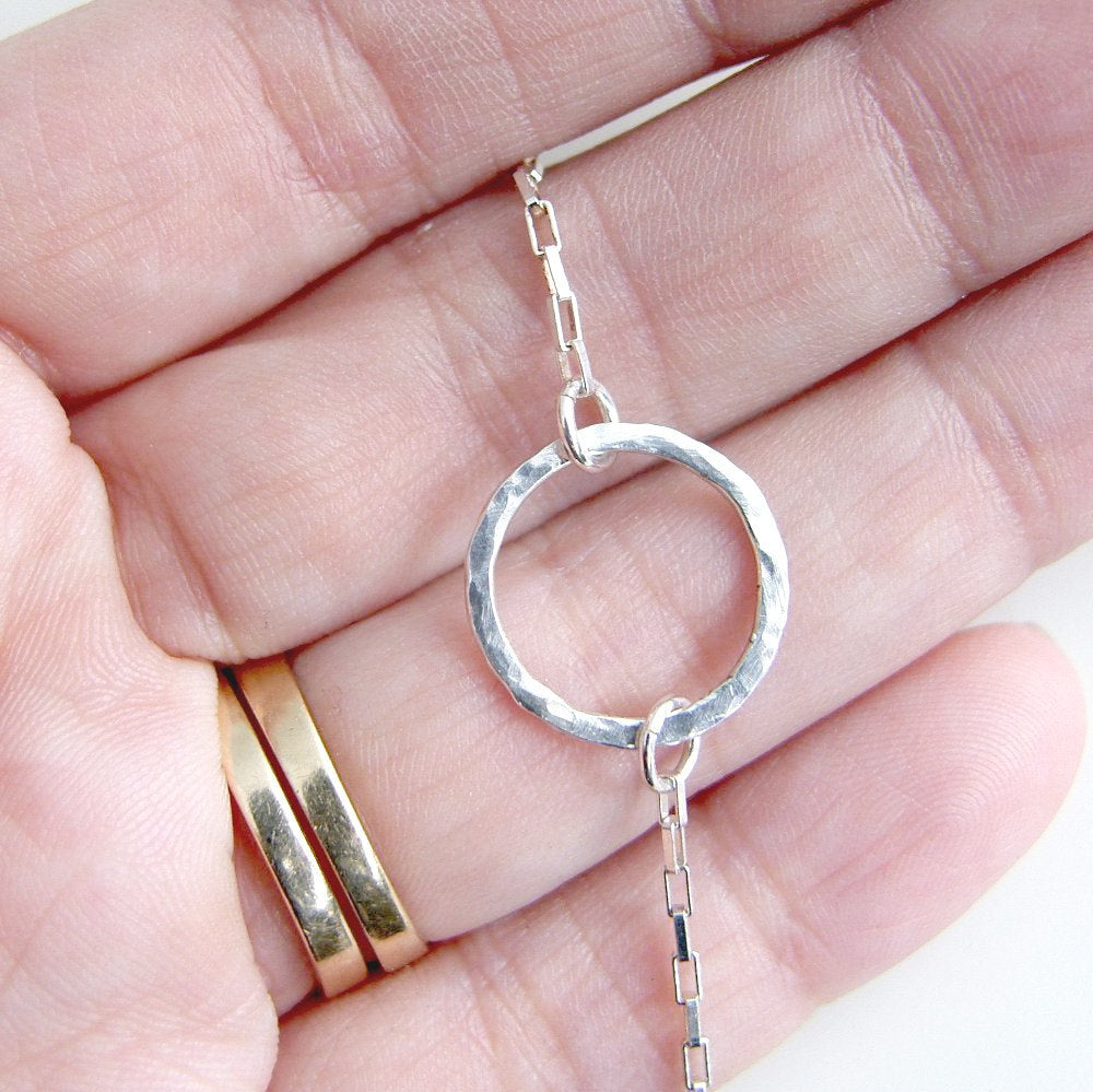 Eternity Necklace Sterling Silver Hammered Circle Necklace