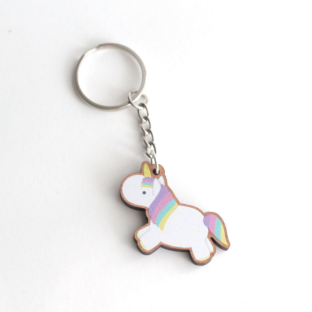 Porte-clés en bois licorne arc-en-ciel - Cadeau pour amoureux des licornes - Breloque pour sac à dos