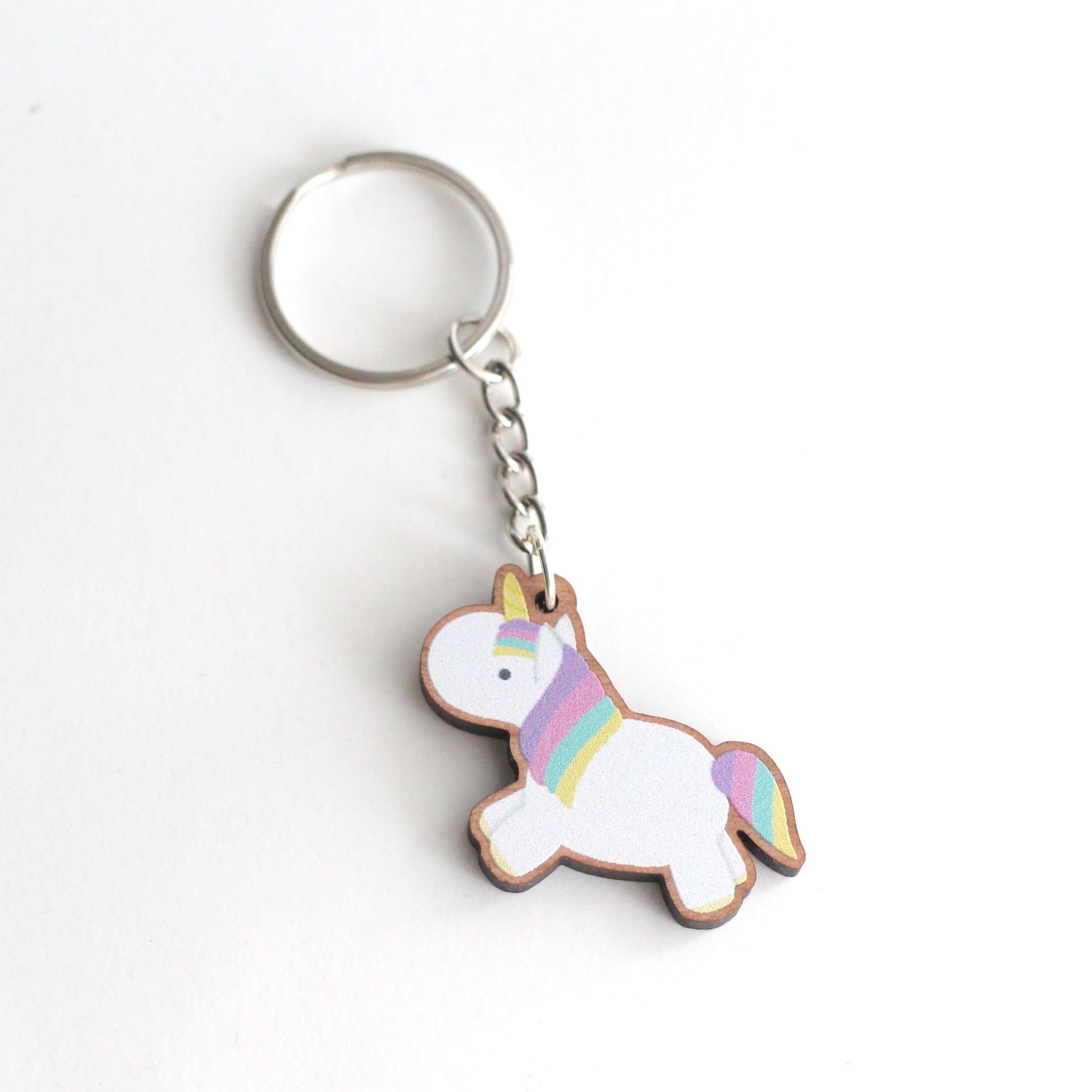 Porte-clés en bois licorne arc-en-ciel - Cadeau pour amoureux des licornes - Breloque pour sac à dos