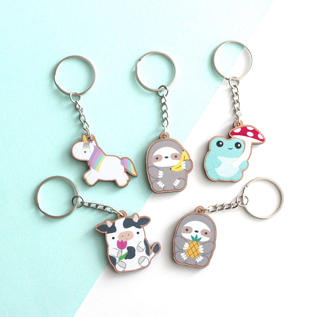 Porte-clés en bois licorne arc-en-ciel - Cadeau pour amoureux des licornes - Breloque pour sac à dos