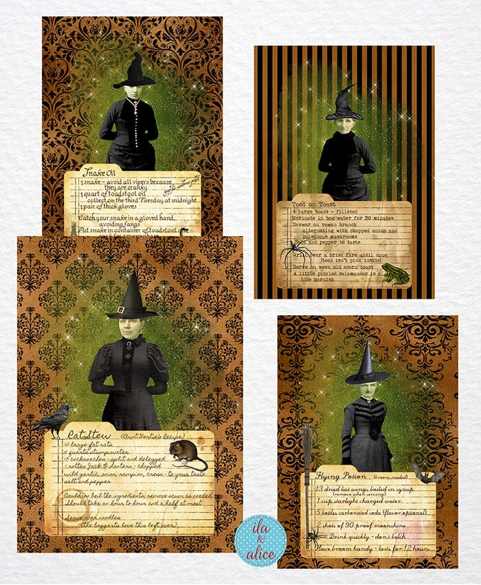 Witches with Cauldron Recipes Postcards