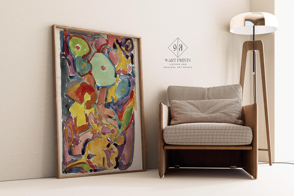 Reijer Stolk – Abstraction florale éclatante (vers 1916) | Aquarelle moderniste expressive (disponible encadrée à la main ou non encadrée)
