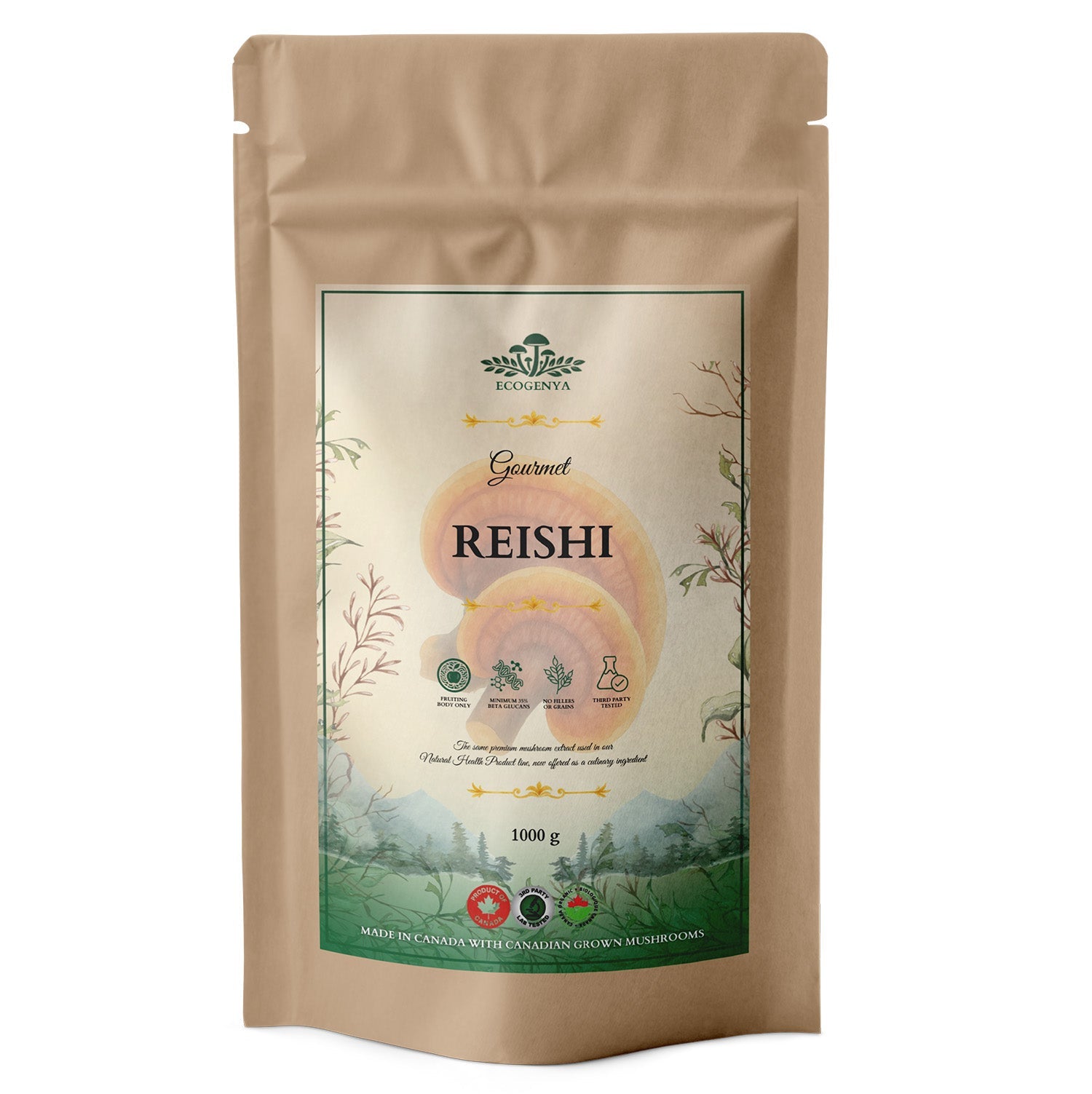 Ecogenya Gourmet Reishi Mushroom Powder – Organic Fruiting Body Extract, 35% Beta-Glucans