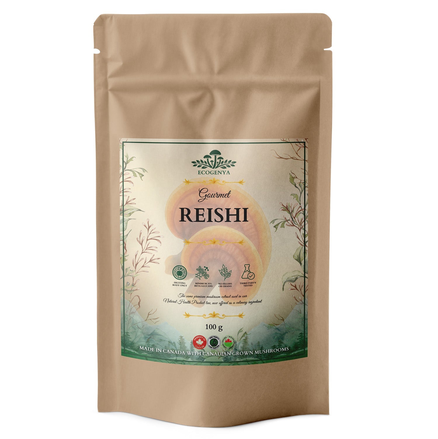 Ecogenya Gourmet Reishi Mushroom Powder – Organic Fruiting Body Extract, 35% Beta-Glucans
