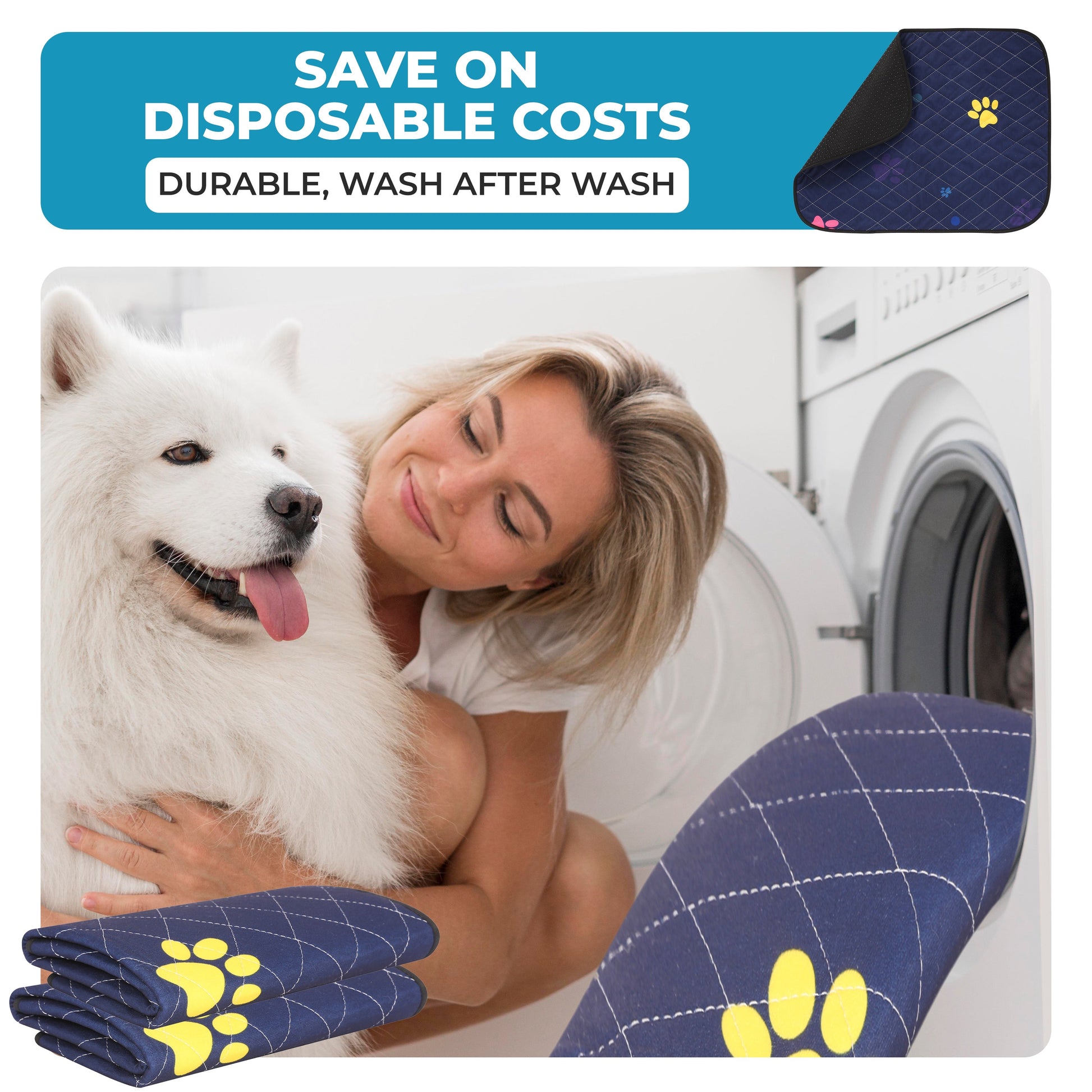 Coussinets lavables pour chiots - 45,7 x 61 cm, lot de 4. Super absorbants, étanches, à séchage rapide et réutilisables.
