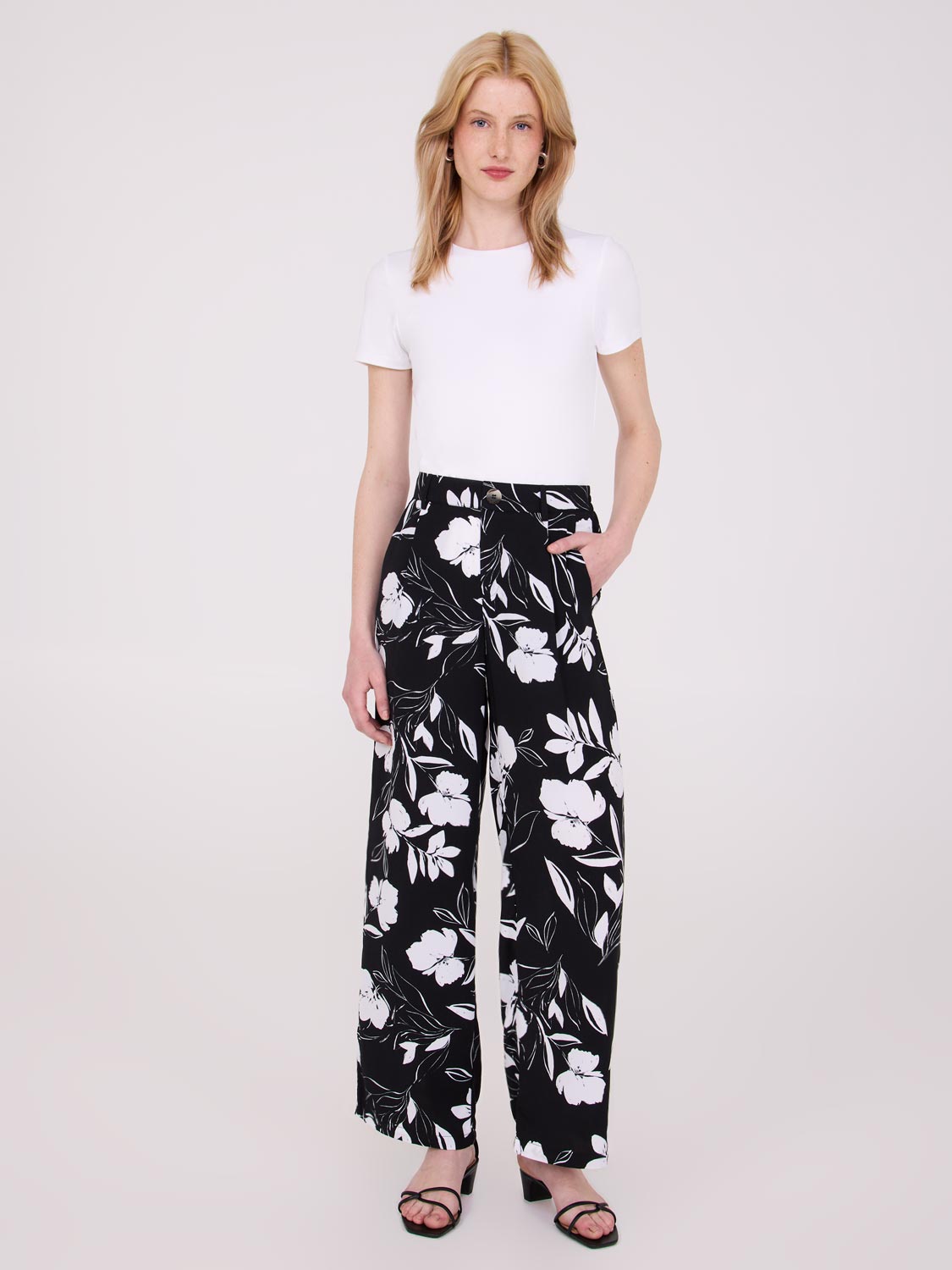 Pantalon large imprimé taille mi-haute