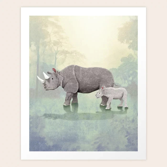 Impression d'art de rhinocéros dans la jungle