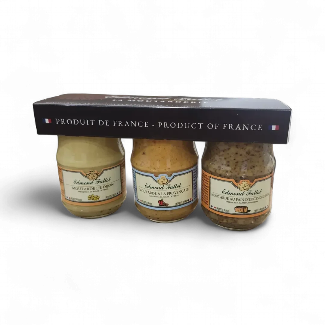 Edmond Fallot- Lots de 03 moutarde de dijon (3×100ml) (provençale, traditionnelle, au pain d'épices)