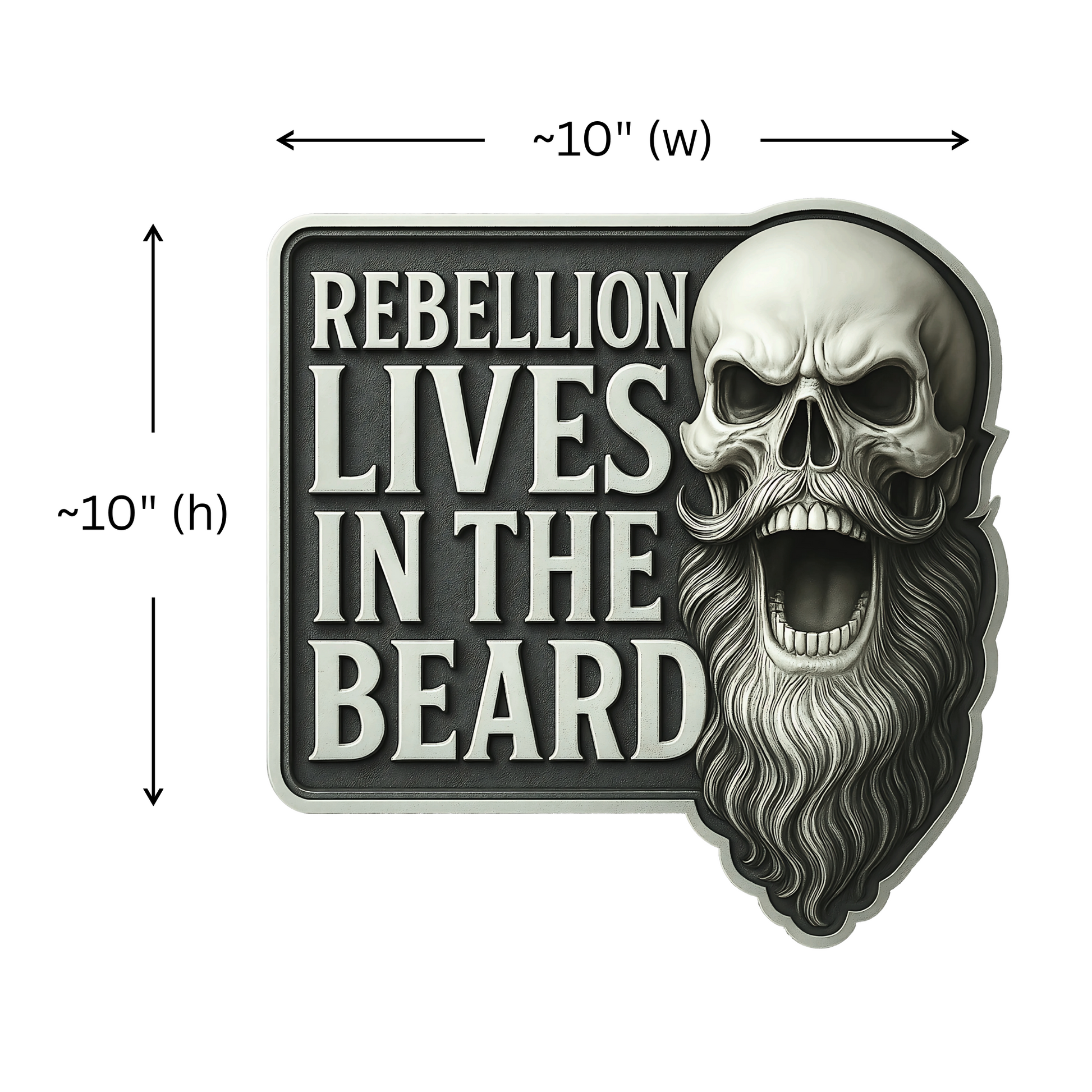 The “Rebellion Lives In The Beard” Decal (10”x10”) – Premium Laminated Vinyl | Die-Cut Skull & Beard Design | Weatherproof Vehicle Sticker | Collector Series