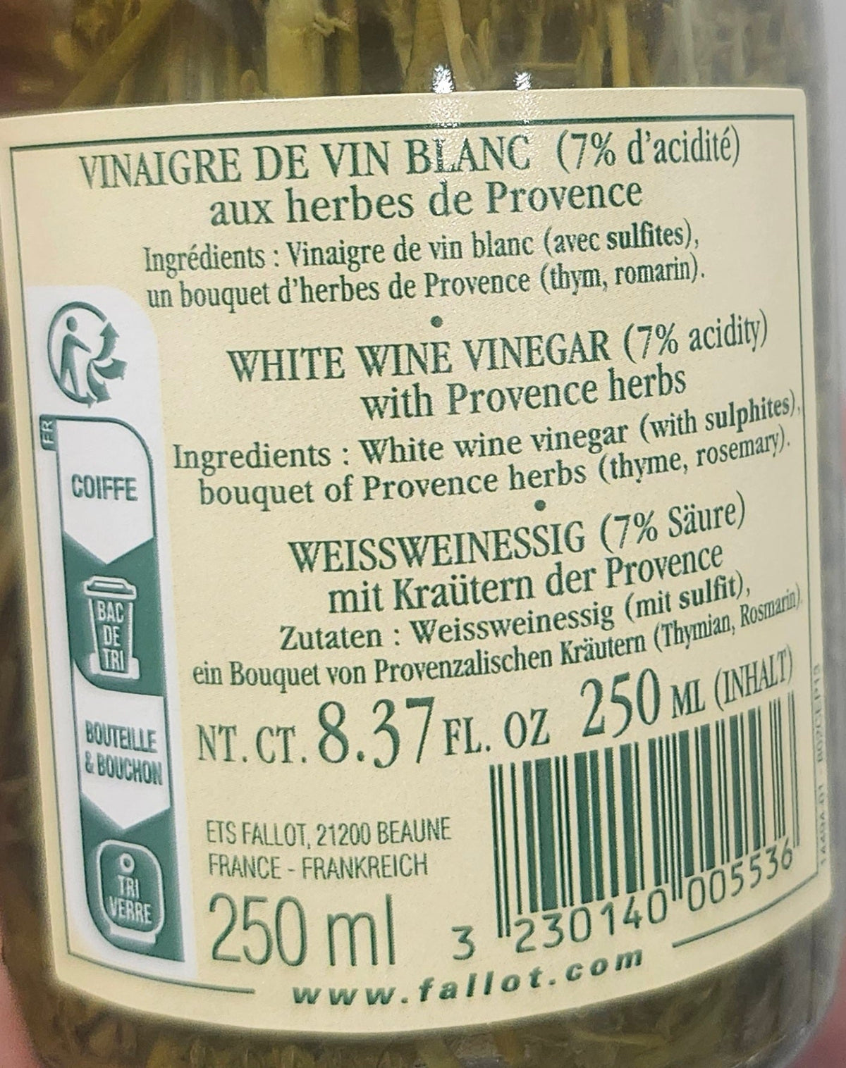 Vinaigre de vin blanc aux herbes de Provence 250 ml