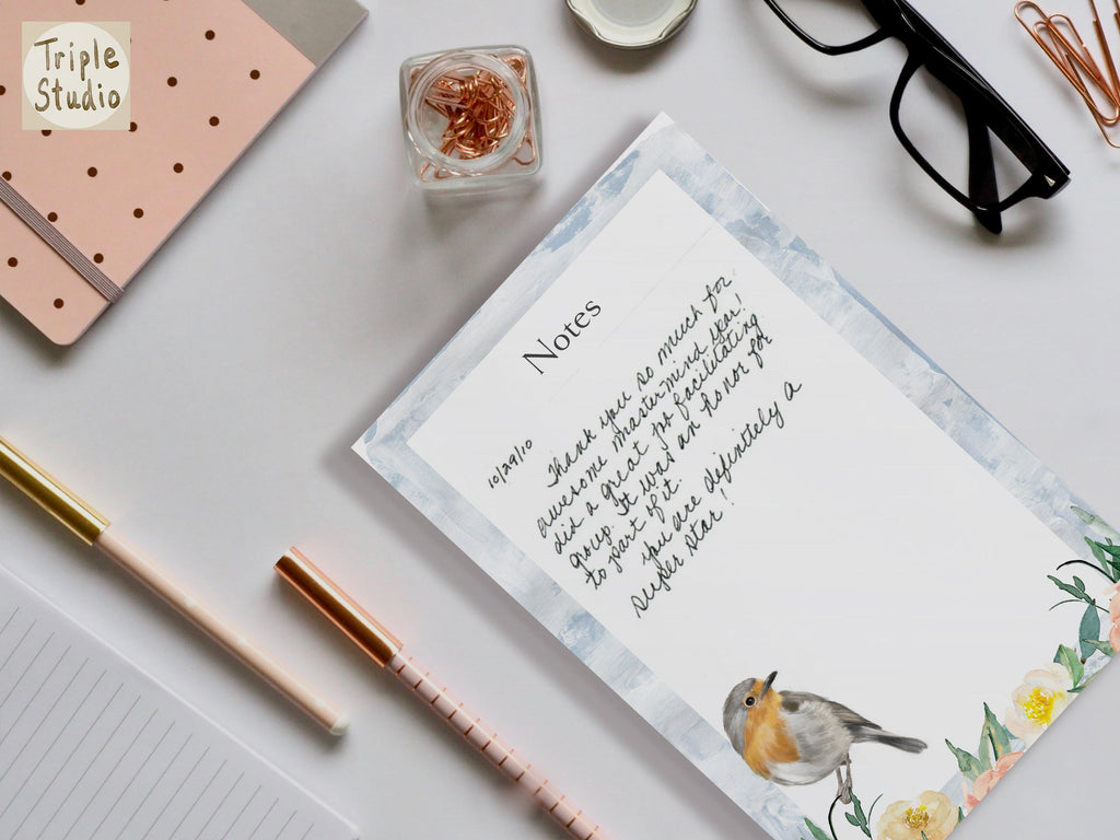 Bloc-notes vierge | Rouge-gorge dans le jardin printanier