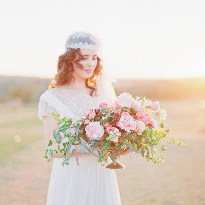 AURORA Beaded Juliet Cap Bridal Veil