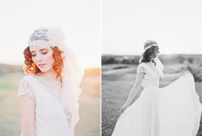 AURORA Beaded Juliet Cap Bridal Veil