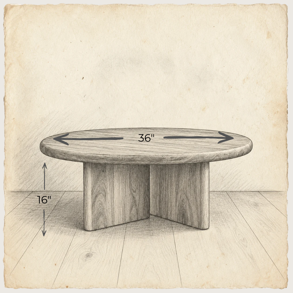 Round coffee table in white oak