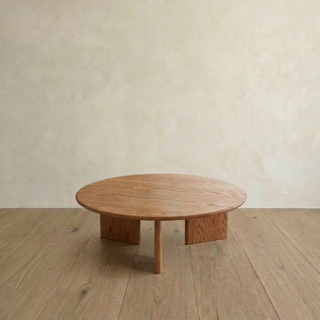 Round coffee table in red oak