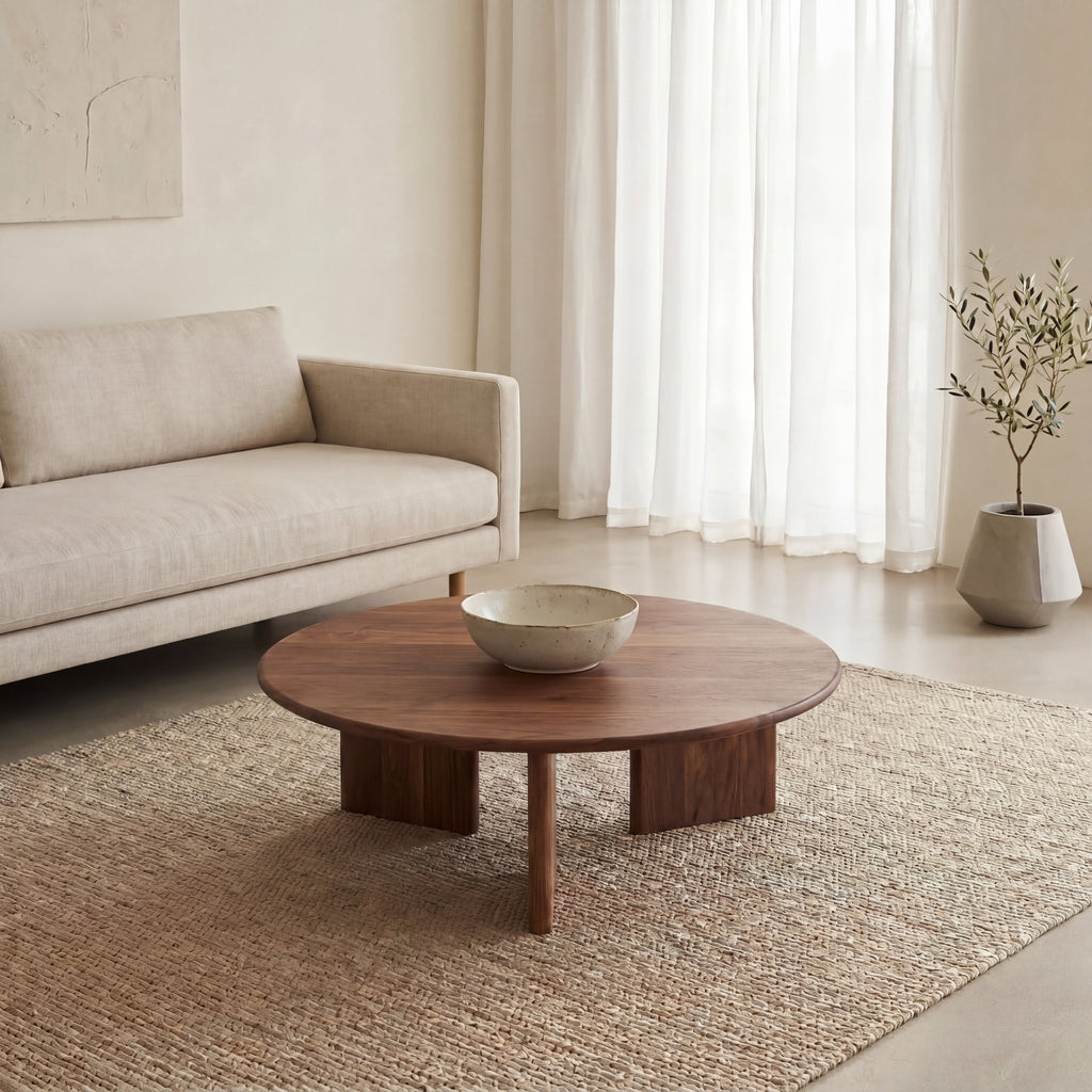 Round coffee table in walnut