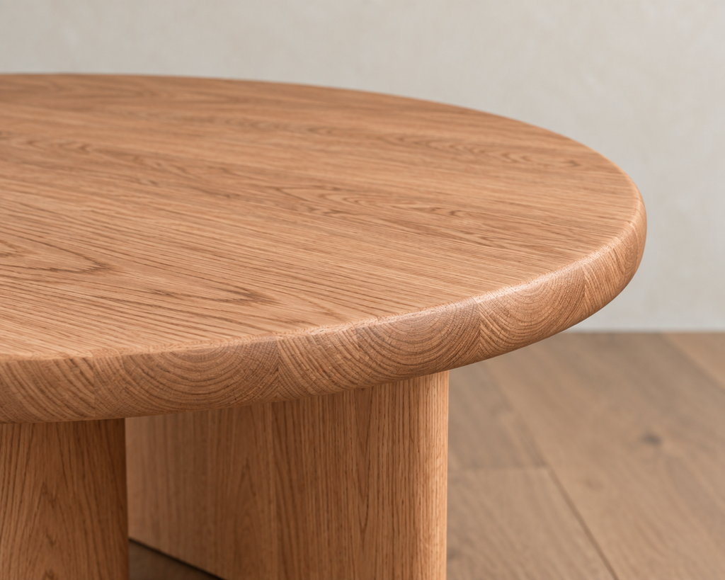 Round coffee table in red oak