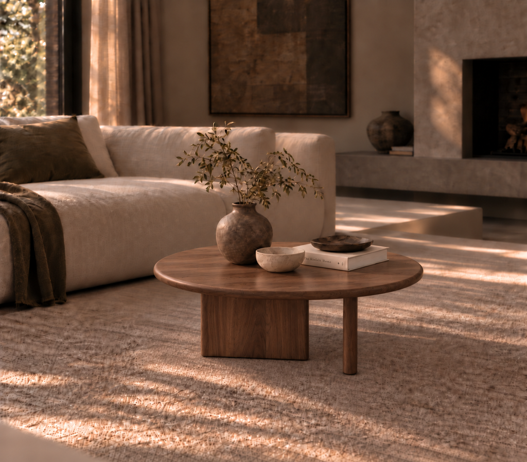 Round coffee table in walnut