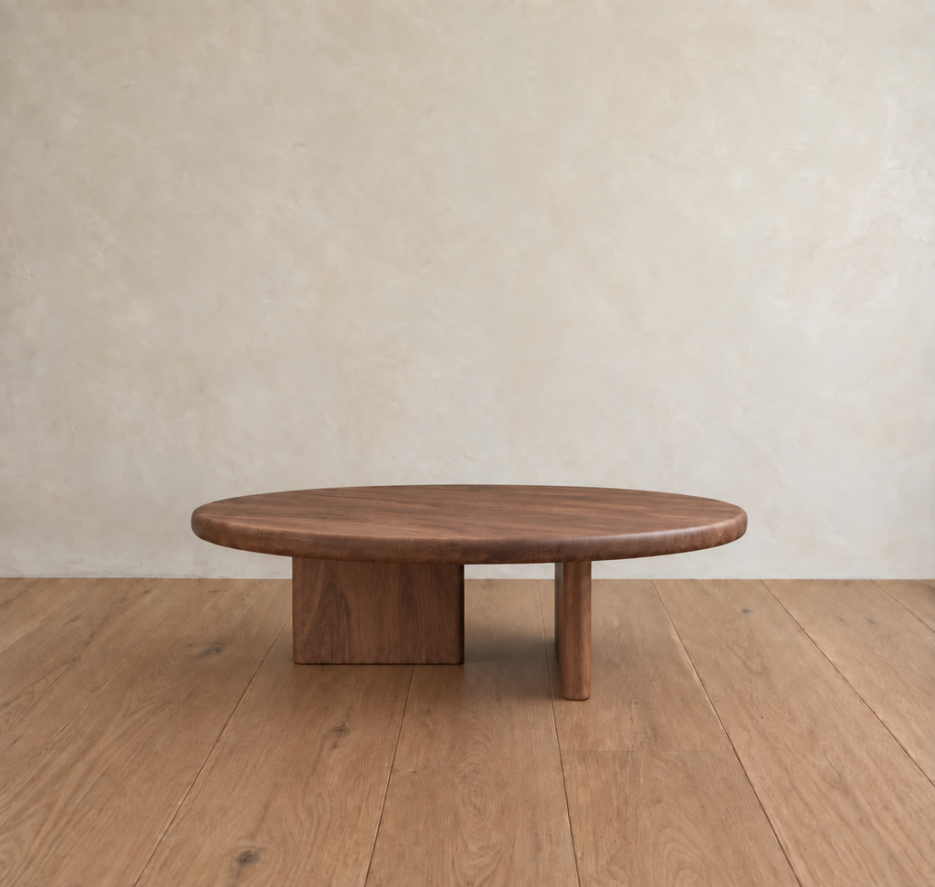 Round coffee table in walnut