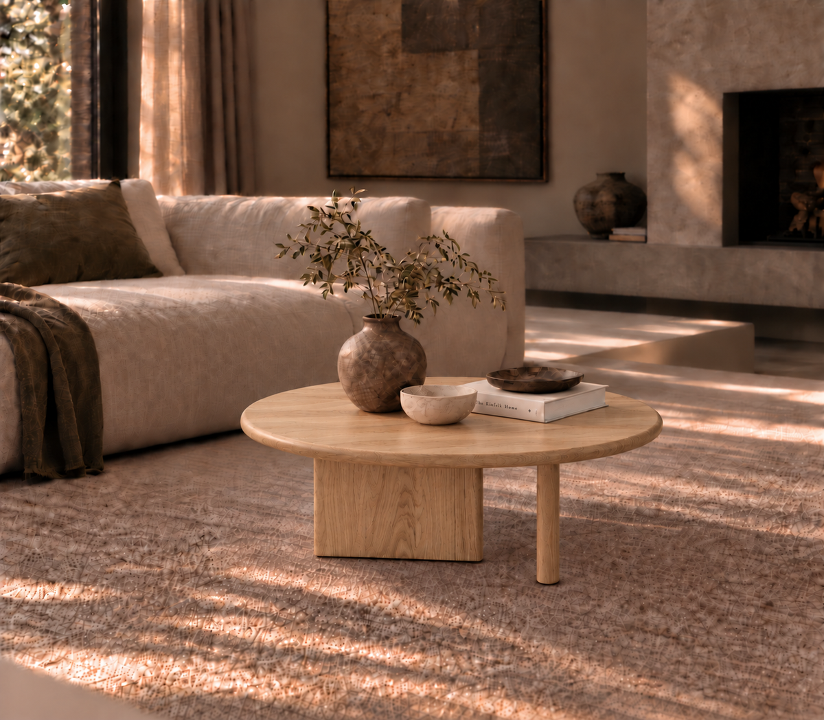 Round coffee table in white oak