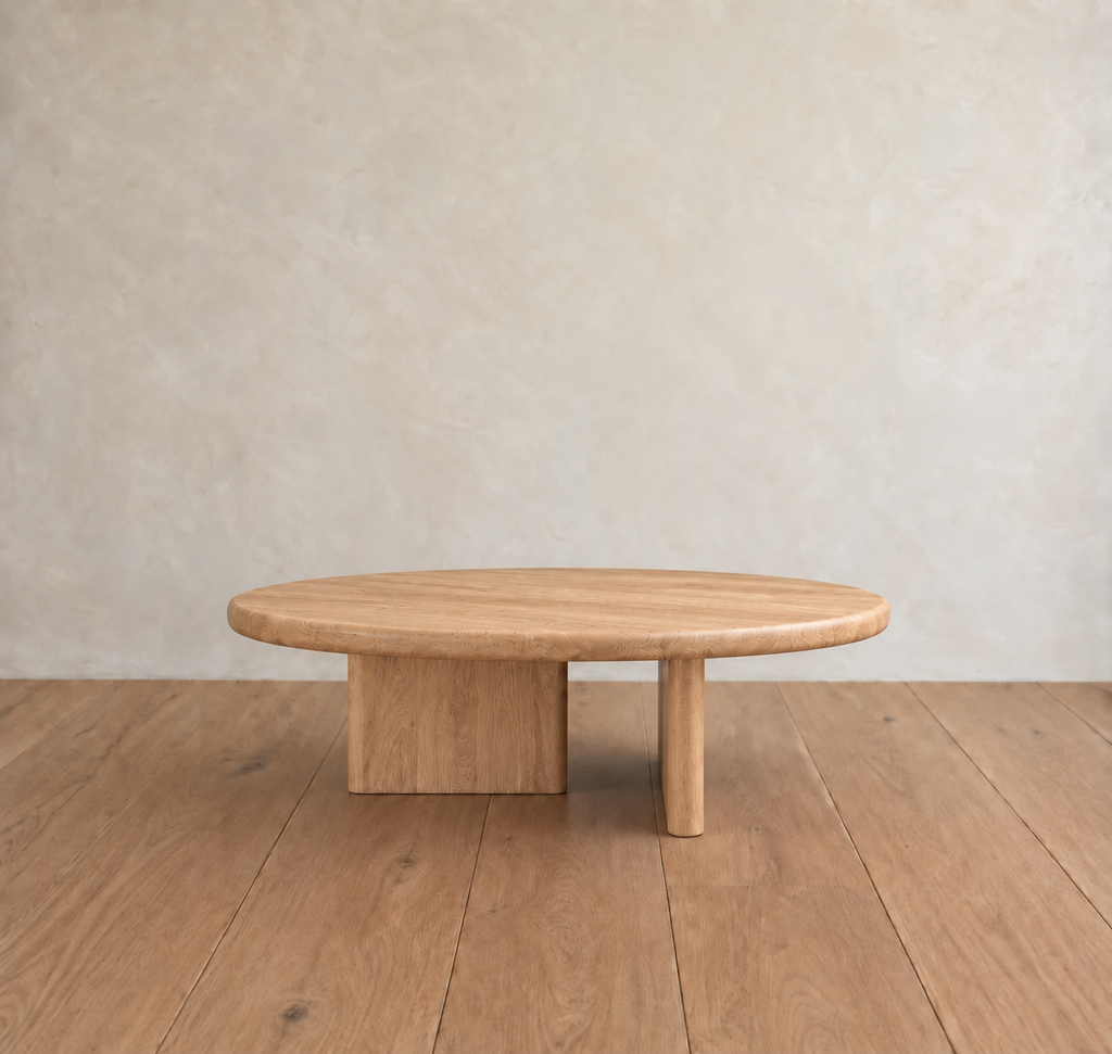 Round coffee table in white oak