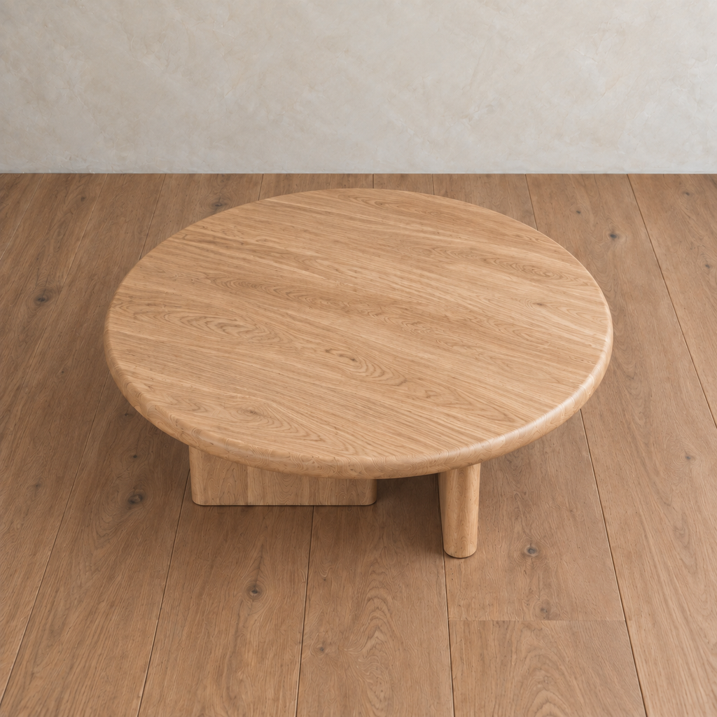 Round coffee table in white oak