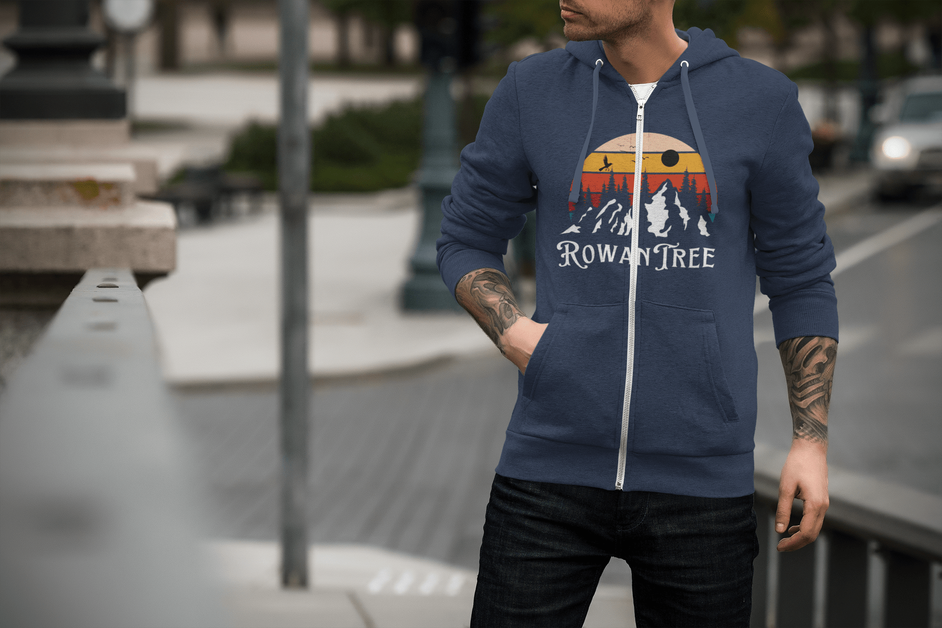 RowanTree Mountains Unisex Zip-Up Hoodie