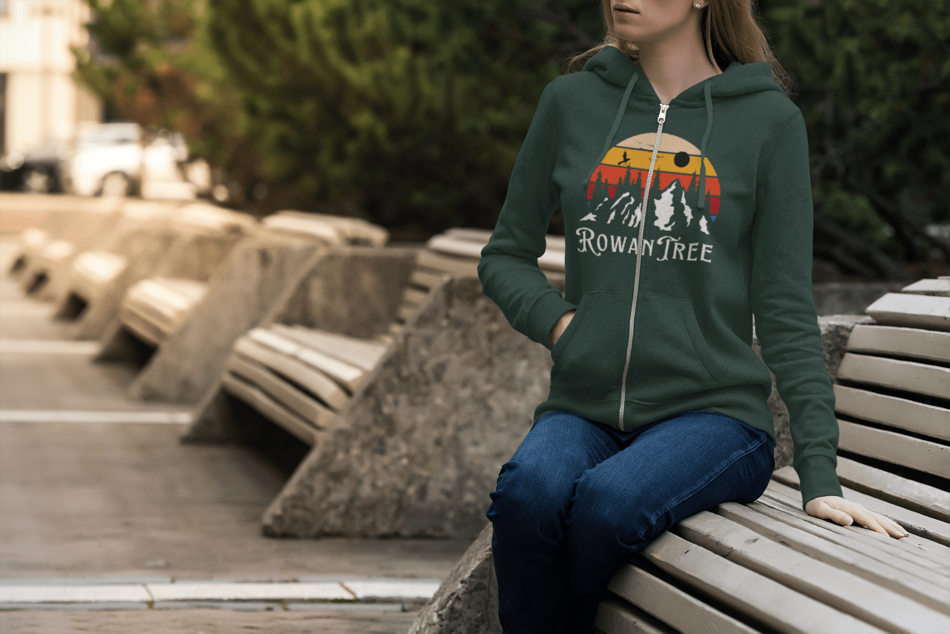 RowanTree Mountains Unisex Zip-Up Hoodie