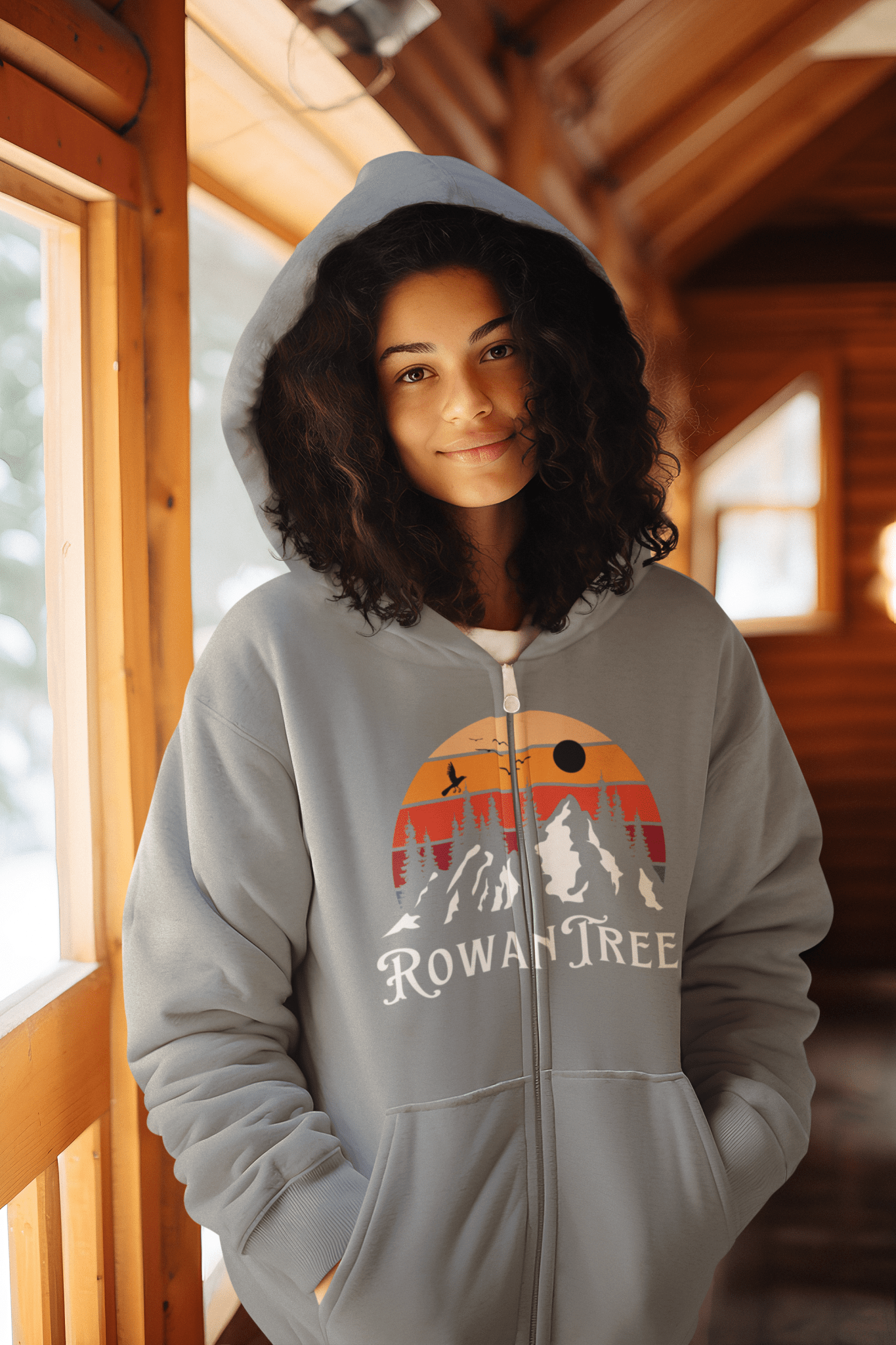 RowanTree Mountains Unisex Zip-Up Hoodie