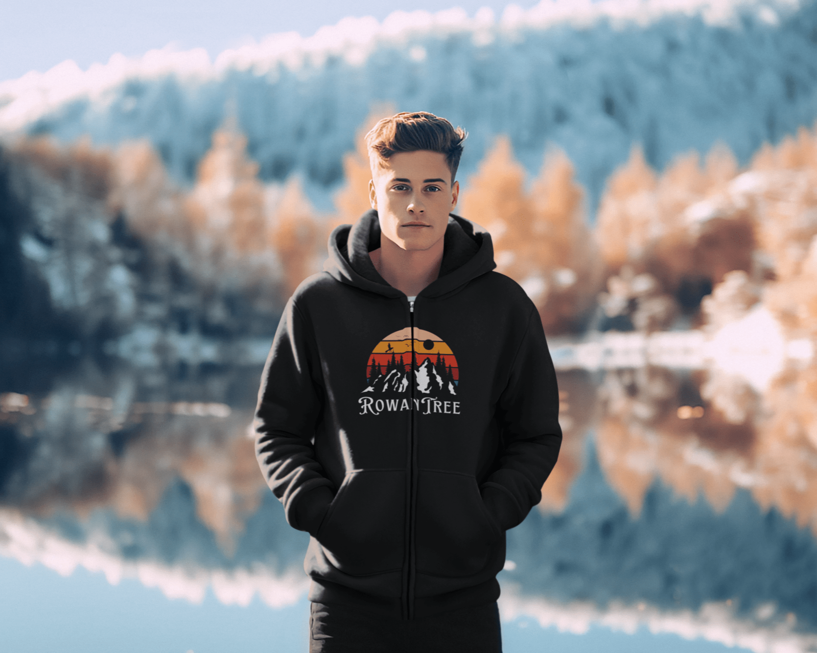 RowanTree Mountains Unisex Zip-Up Hoodie